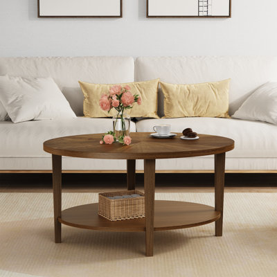 Solid Wood Oval Coffee Table with 2-Tier Shelves by Millwood Pines