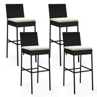 Patio Wicker Barstools Bar Height Chairs With Cushions Backyard Off-white by George Oliver