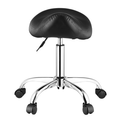 Saddle Stool Swivel Stool with Wheels PU Leather Height Adjustable Black by Wrought Studio