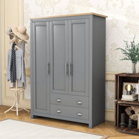 3 Doors Armoire Wardrobe Closet With 2 Drawers, 2 Hanging Rods And Shelves by Winston Porter