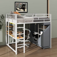 Elegant Loft Metal Bed Featuring Integrated Desk Shelves, Power Outlet by Mason & Marbles