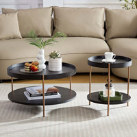 2-Piece Modern 2 tier Round Coffee Table Set for Living Room,Easy Assembly Nesting Coffee Tables, End Side Tables for Bedroom Office Balcony Yard,Blac by Mercer41