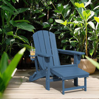 HDPE Foldable Adjustable Outdoor Adirondack Chair With Ottoman and Double Cup Holder by Highland Dunes
