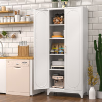 75" Tall Kitchen Pantry Cabinet with 2 Doors and 4 Adjustable Shelves, Black Metal Storage Cabinets, Kitchen Cupboard for Dinning Living Room, Bathroo by Winston Porter