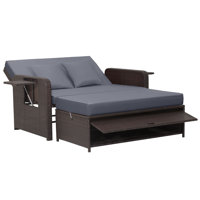 PE Rattan Patio Daybed With Cushions Adjustable Backrest Storage Ottoman