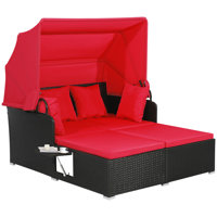 60.5 In. L X 65 In W PE Rattan Patio Daybed With Cushions Retractable Canopy by Ebern Designs