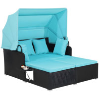60.5 In. L X 65 In W PE Rattan Patio Daybed With Cushions Retractable Canopy by Ebern Designs