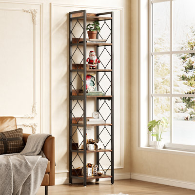 78.74" Tall Etagere Bookshelf, 7-tier Narrow Bookcase With Metal Frame For Home Office, Small Space