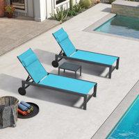 Patio Rust-resistant Lounge Chair Set Of 3 With Side Table And Wheels And Pillows by Latitude Run