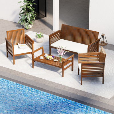 4 Piece Outdoor Acacia Wood Sofa Set by Winston Porter