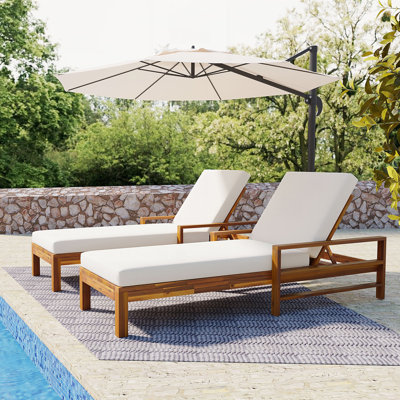 Acacia Wood Adjustable Backrest Outdoor Lounge Chai by Latitude Run