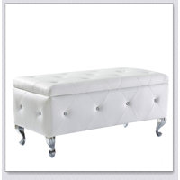 Upholstered Storage Ottoman Bench For Bedroom End Of Bed Faux Leather Rectangular Storage by House of Hampton