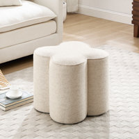 Leiani 18.5" Wide Boulce/Velvet/Linen Upholstered Ottoman by Ebern Designs