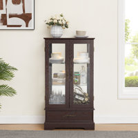 Glass Cabinet Lighted Glass Cabinet Curio Display Cabinet With Adjustable Glass Shelves by Winston Porter