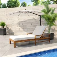 Outdoor Solid Wood Chaise Lounge With Cushion