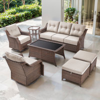 Acton 7 - Pieces Outdoor Wicker Sofa Seating Group With Ottomans And 6" Thick Cushions by Lark Manor