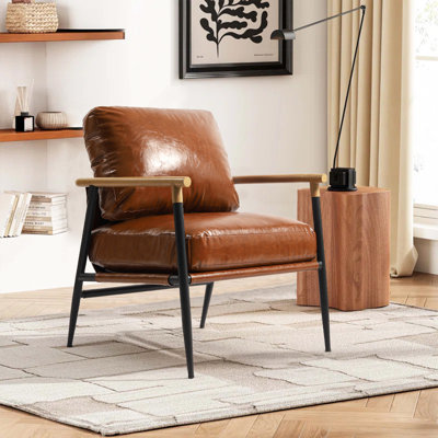 Dajauna Midcentury Modern Upholstered Metal Frame Leather Arm Accent Chair by George Oliver