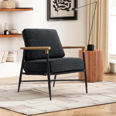 Dajauna Midcentury Modern Upholstered Metal Frame Chenille Arm Accent Chair by George Oliver