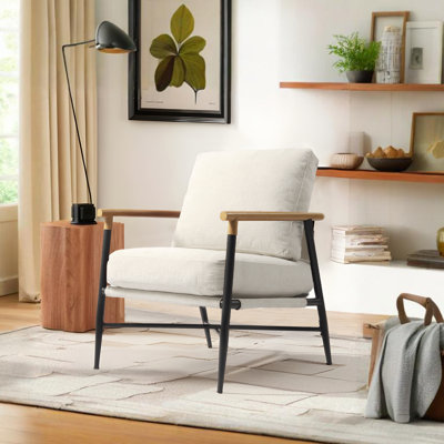 Dajauna Midcentury Modern Upholstered Metal Frame Chenille Arm Accent Chair by George Oliver