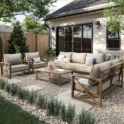 5 Pieces Modern Outdoor Furniture Patio Conversation Sets With Olefin Fabric by Gracie Oaks