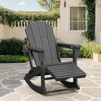 Outdoor HDPE Folding and Rocking Adirondack Chair With Double Cup Holder and Ottoam by Highland Dunes