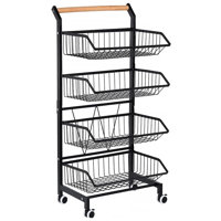 4-Tier Rolling Snack & Fruit Cart – Adjustable Metal Wire Storage by Rebrilliant