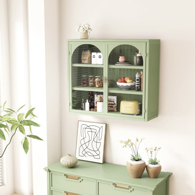 27.56"Glass Doors Modern Two-Door Wall Cabinet With Featuring Three-Tier Storage by Latitude Run