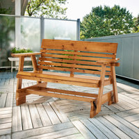 Outdoor Glider Chair With Cup Holders, 800 Lb Roll Back Treated Porch Glider Bench by Millwood Pines