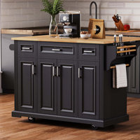 Storage Kitchen Island with Rubber Wood Drop Leaf,4 Doors by Lark Manor
