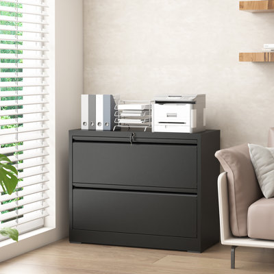 2 Drawer Metal Lateral File Cabinet with Lock - Home Office Storage for Letter/Legal/F4/A4. by Inbox Zero