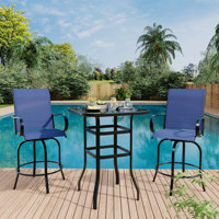 3 Piece Patio Swivel Bar Sets, 3PCS Outdoor High Top Bar Set With 2 Outdoor Swivel Chairs And Glass Bar Table by Lark Manor