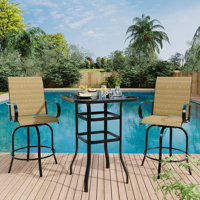 3 Piece Patio Swivel Bar Sets, 3PCS Outdoor High Top Bar Set With 2 Outdoor Swivel Chairs And Glass Bar Table by Lark Manor