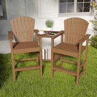 Tall Adirondack Chair Set Of 2, Hdpe Balcony Chairs With Connecting Tray, Two Cup Holders by Rosecliff Heights