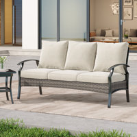 Charron Metal 3-person Patio Outdoor Sofa with Cushions and Wicker Decor by Winston Porter