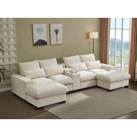 132" U Shape Sectional Sofa Cloud Couch With Removable Ottomans by Latitude Run