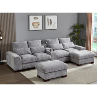 132" U Shape Sectional Sofa Cloud Couch With Removable Ottomans by Latitude Run