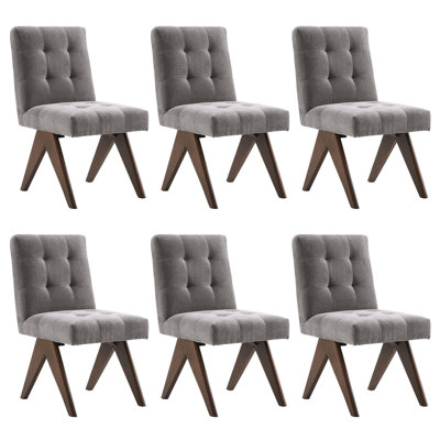 Nieck Modern Upholstered Parsons Chair Linen Fabric Tufted Dining Chairs Armless Side Chair Vanity Chair Set Of 6 by Corrigan Studio