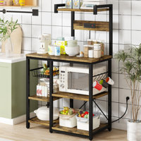 Rustic Kitchen Pantry Cabinet with Power Outlets & Adjustable Shelves - Microwave Stand, Coffee Bar Storage (DKLGG, Brown) by 17 Stories