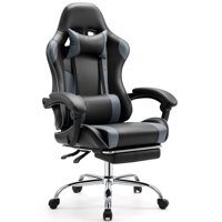 Video Game Desk Chair - Ergonomic Computer With Footrest And Comfy Lumbar Support, PU Leather Recliner With Headrest, Fixed Up Armrest, by Inbox Zero