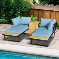 Modern Outdoor Sofa Set With Teak Accents, White Frame, Thick Cushions by Latitude Run
