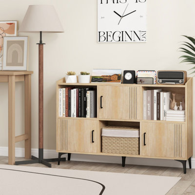 Sideboard Storage Cabinet Bookcase with 3 Doors and Open Compartments by 17 Stories