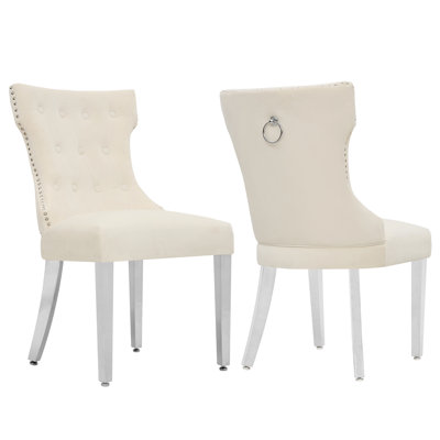 Velvet Nailhead Trim Upholstered Tufted Wingback Dining Chairs (Set Of 2) by House of Hampton