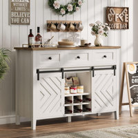 Farmhouse 48" Coffee Bar Cabinet,Kitchen Storage Buffet Cabinet With Sliding Barn Door With 3 Drawers