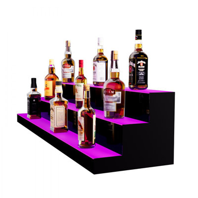 LED Lighted Liquor Bottle Display Bar Shelf RF & App Control 48" 3-Step