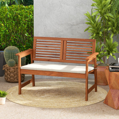2-Person Solid Wood Patio Bench with Backrest and Cushion by Red Barrel Studio