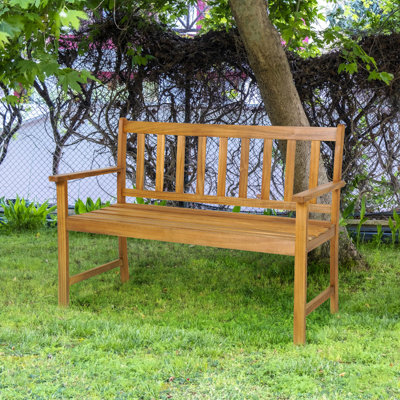 2-Person Outdoor Acacia Wood Bench with Backrest by Lark Manor