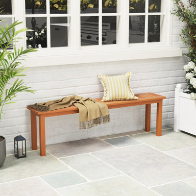 Outdoor 59 Inch Long Patio Dining Backless Wooden Bench with Teak Oil Finish by Lark Manor