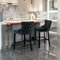 Aden 26.7" Seat Height Velvet Upholstered Counter Stools with Button Tufted by House of Hampton
