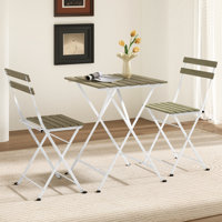 3 Pcs Patio Acacia Wood Bistro Set Bistro Table With 2 Folding Chairs Slatted Seat