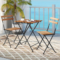 3 Pcs Patio Acacia Wood Bistro Set Bistro Table With 2 Folding Chairs Slatted Seat by Ebern Designs